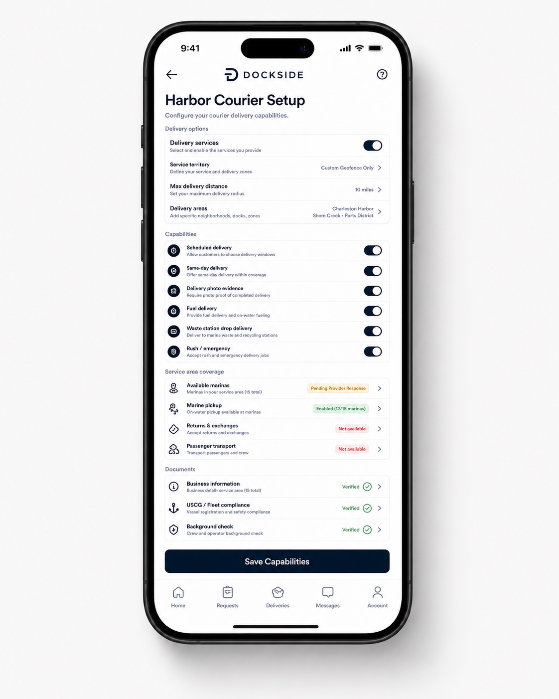 Harbor Courier Co. setup and capabilities