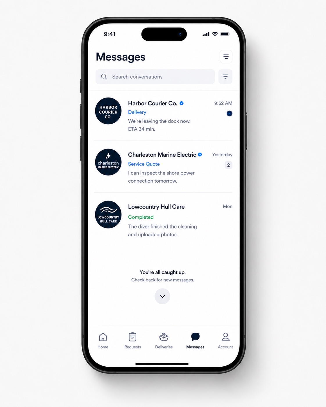 Messages inbox with provider conversations
