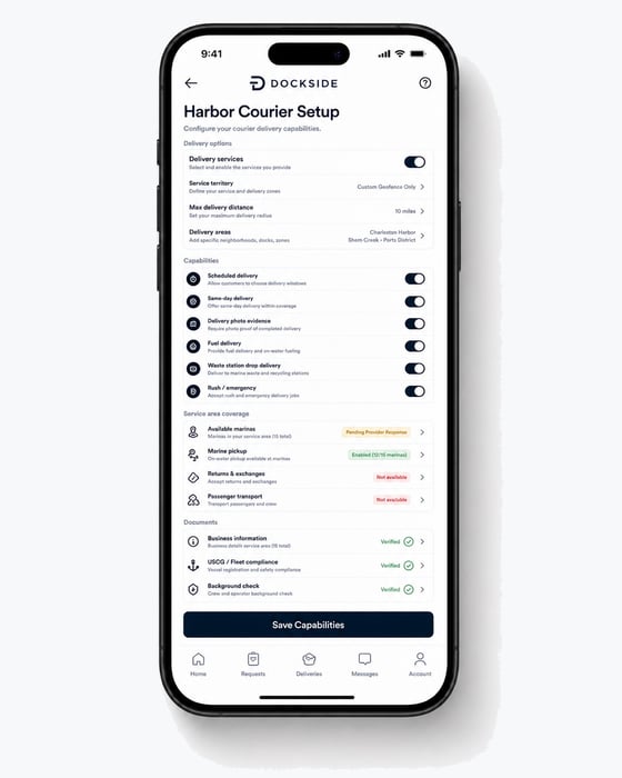 Harbor Courier Co. setup and capabilities