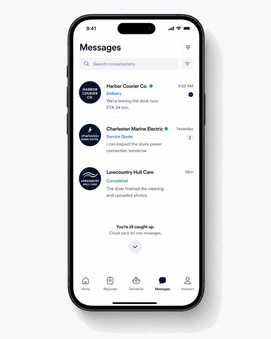 Messages inbox with provider conversations